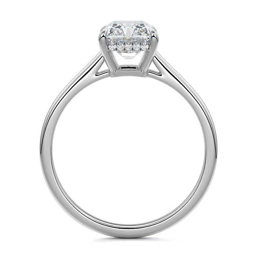 Silver Radiant Diamond Solitaire Engagement Ring with Hidden Halo