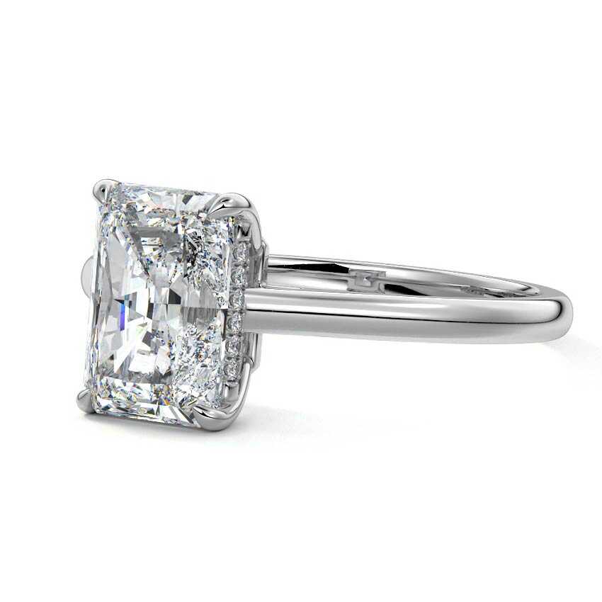 Silver Radiant Diamond Solitaire Engagement Ring with Hidden Halo
