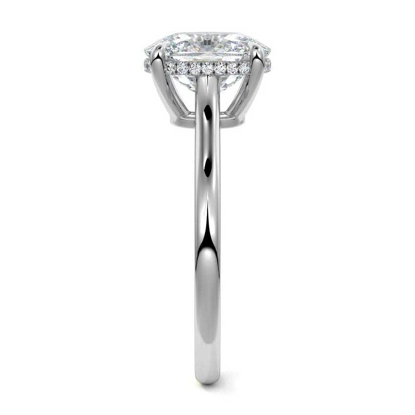 Platinum Cushion Diamond Solitaire Engagement Ring with Hidden Halo