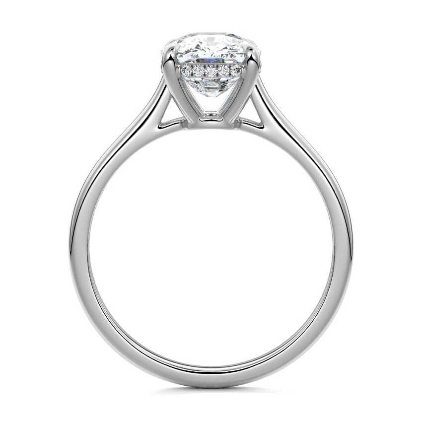 Platinum Cushion Diamond Solitaire Engagement Ring with Hidden Halo