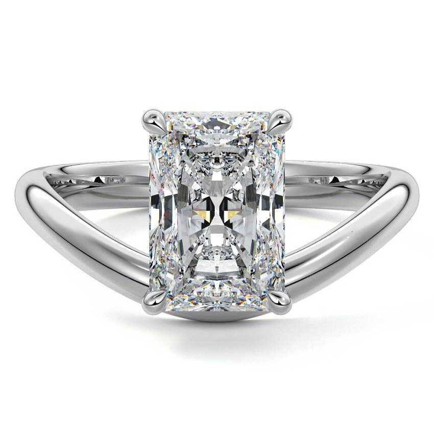 Silver Radiant Diamond Solitaire Engagement Ring