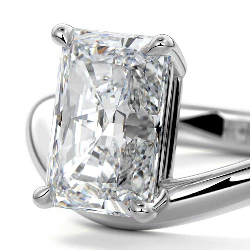 Silver Radiant Diamond Solitaire Engagement Ring