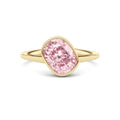 Yellow gold Fancy Pink Cushion Cut Diamond Solitaire Engagement Ring with East-West Bezel Setting