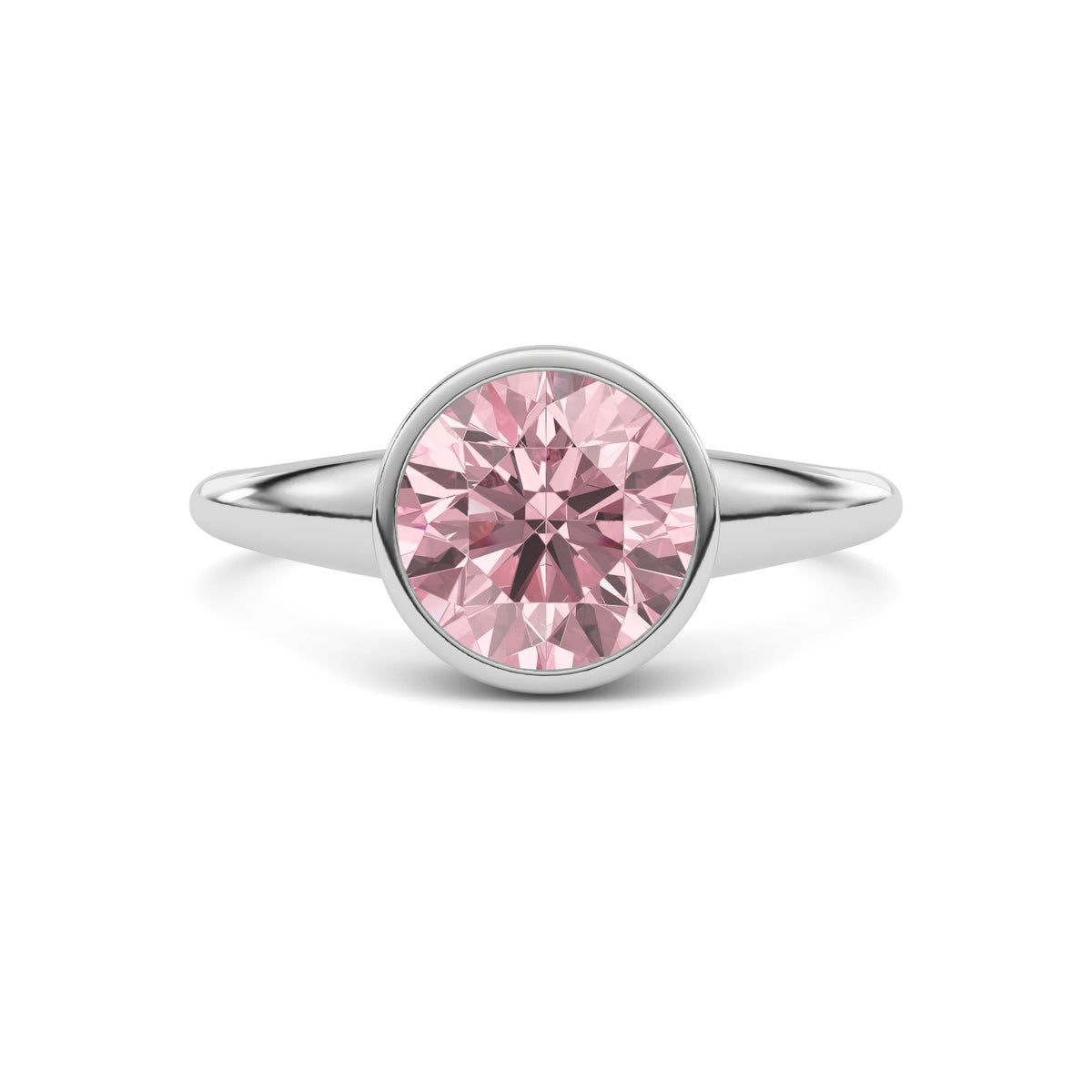 White gold Fancy Pink Round Cut Diamond Solitaire Engagement Ring with East-West Bezel Setting