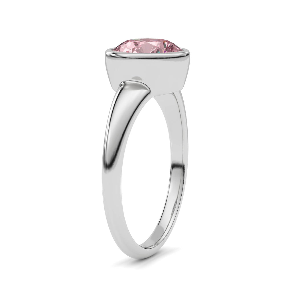 White gold Fancy Pink Round Cut Diamond Solitaire Engagement Ring with East-West Bezel Setting