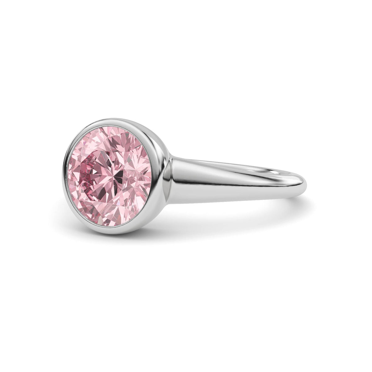 White gold Fancy Pink Round Cut Diamond Solitaire Engagement Ring with East-West Bezel Setting