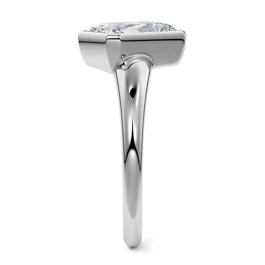 White gold Radiant Diamond Solitaire Engagement Ring with East-West Bezel Setting