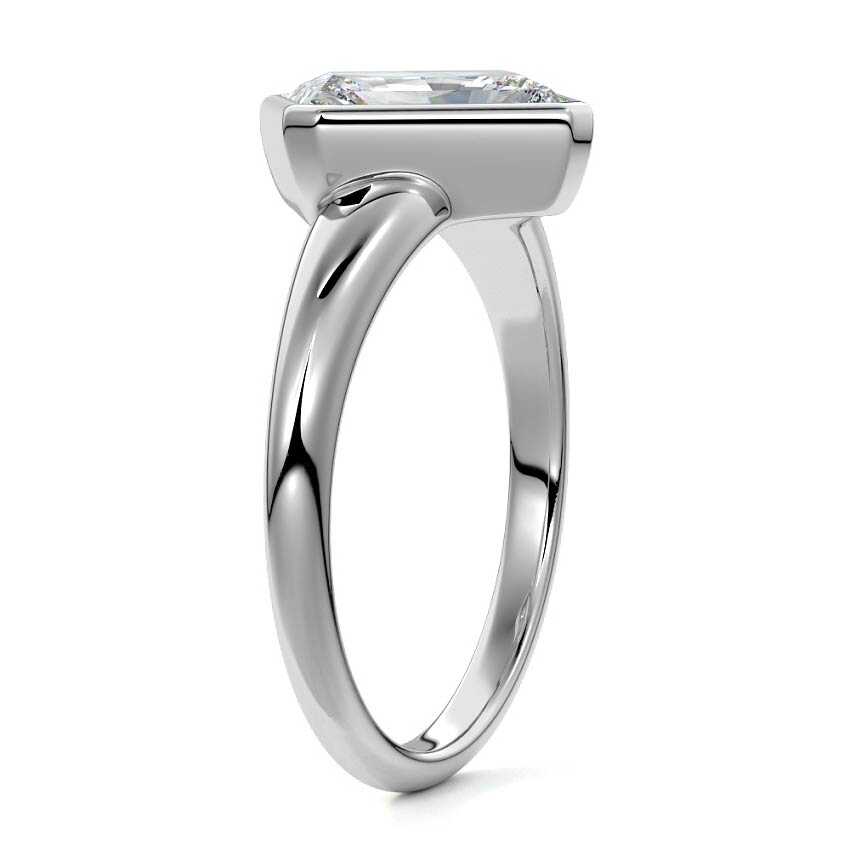 White gold Radiant Diamond Solitaire Engagement Ring with East-West Bezel Setting