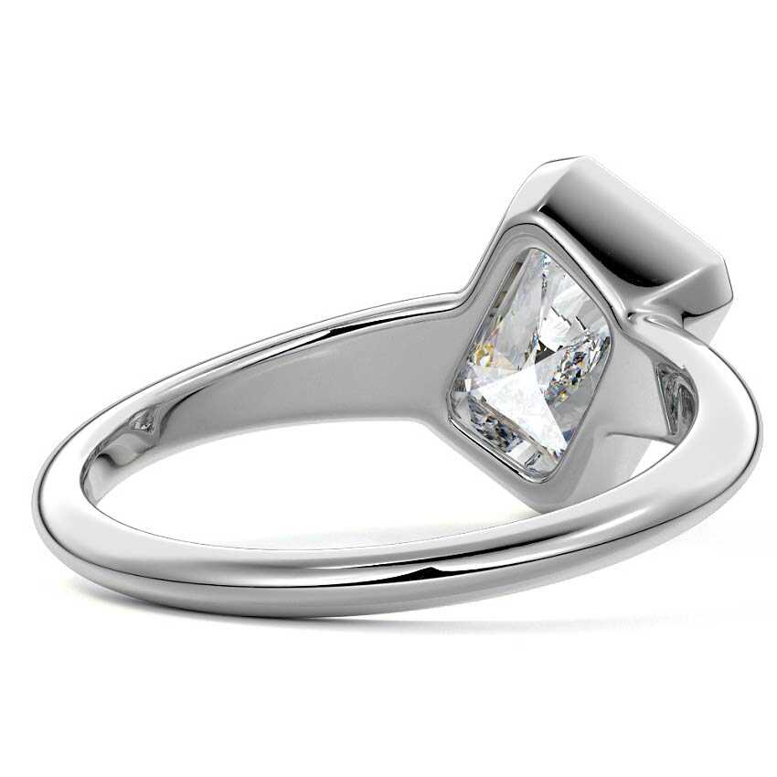 White gold Radiant Diamond Solitaire Engagement Ring with East-West Bezel Setting