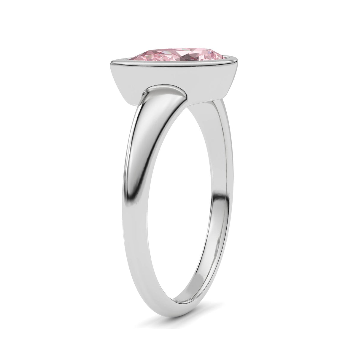 White gold Fancy Pink Pear Cut Diamond Solitaire Engagement Ring with East-West Bezel Setting