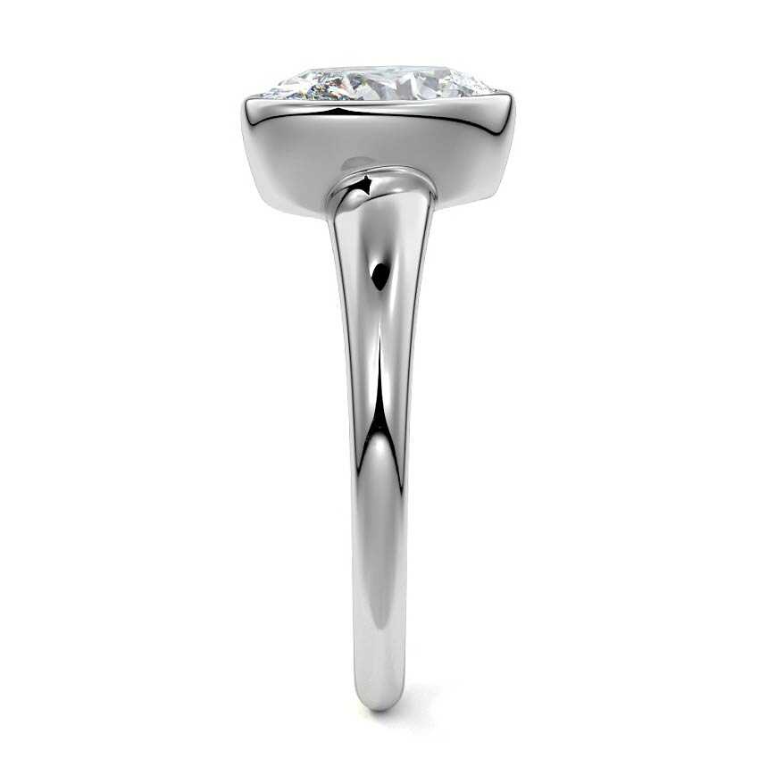 White gold Oval Diamond Solitaire Engagement Ring with East-West Bezel Setting