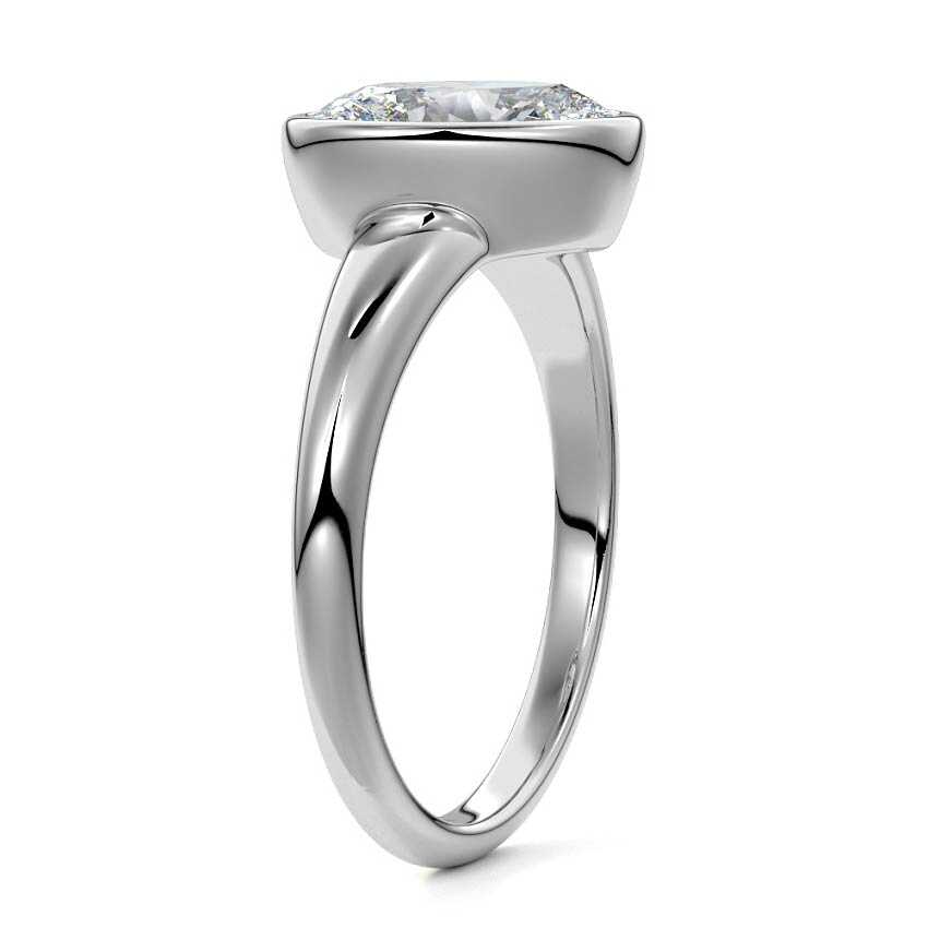 White gold Oval Diamond Solitaire Engagement Ring with East-West Bezel Setting
