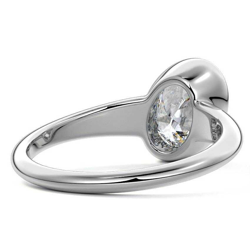 White gold Oval Diamond Solitaire Engagement Ring with East-West Bezel Setting