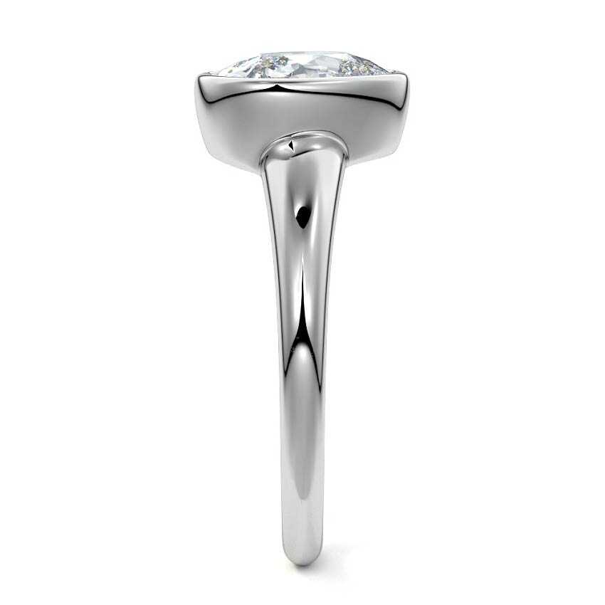 White gold Cushion Diamond Solitaire Engagement Ring with East-West Bezel Setting