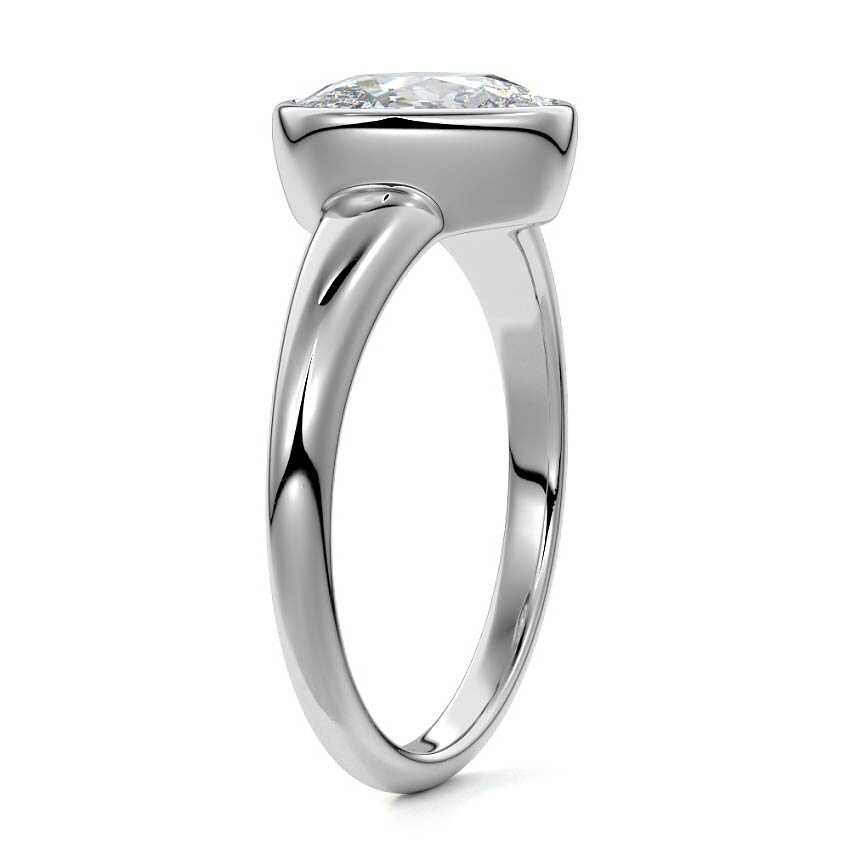 White gold Cushion Diamond Solitaire Engagement Ring with East-West Bezel Setting
