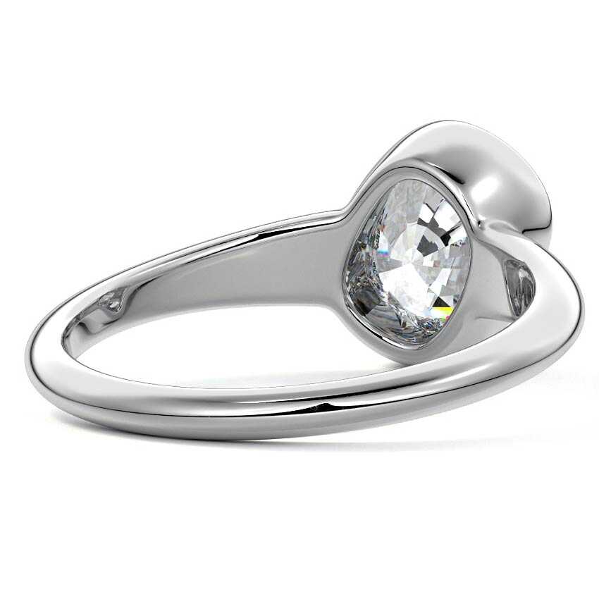 White gold Cushion Diamond Solitaire Engagement Ring with East-West Bezel Setting