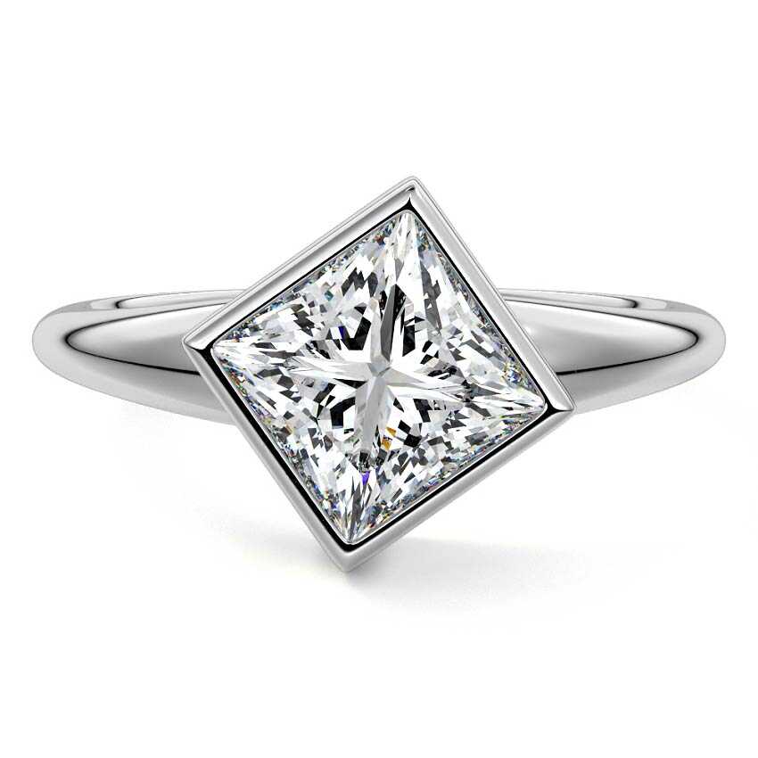 White gold Princess Diamond Solitaire Engagement Ring with East-West Bezel Setting