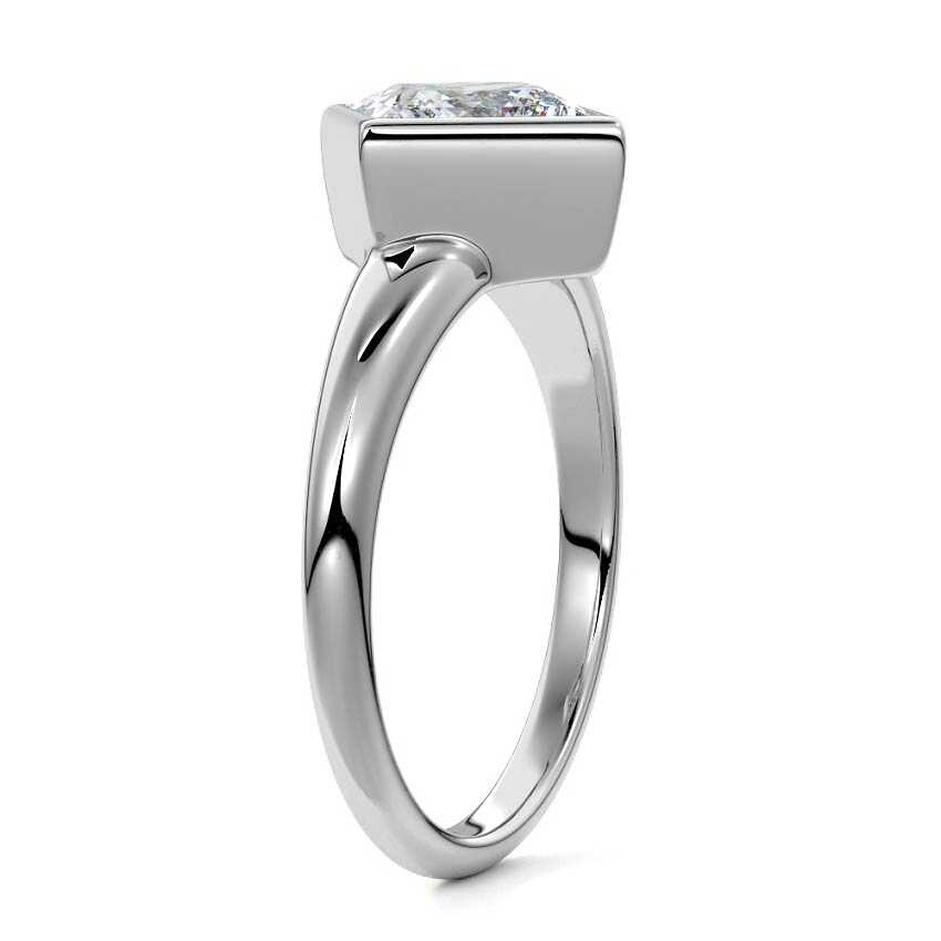 White gold Princess Diamond Solitaire Engagement Ring with East-West Bezel Setting