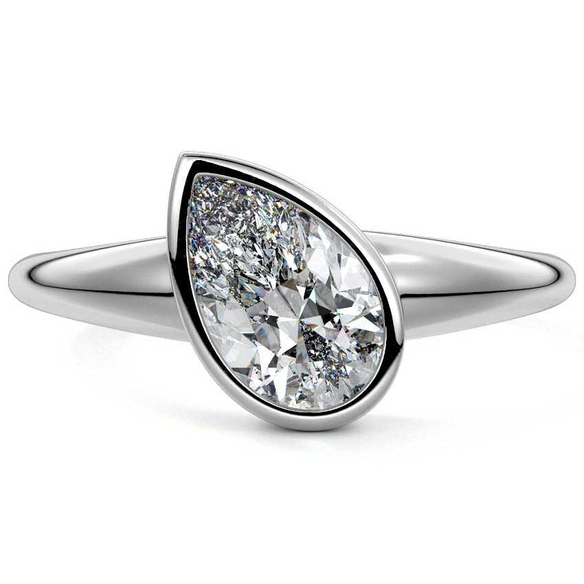 Silver Pear Diamond Solitaire Engagement Ring with East-West Bezel Setting