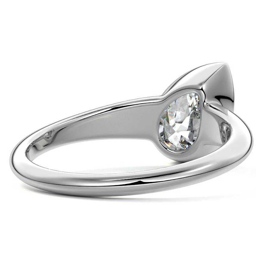 Silver Pear Diamond Solitaire Engagement Ring with East-West Bezel Setting
