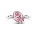 Silver Fancy Pink Oval Cut Diamond Solitaire Engagement Ring with East-West Bezel Setting