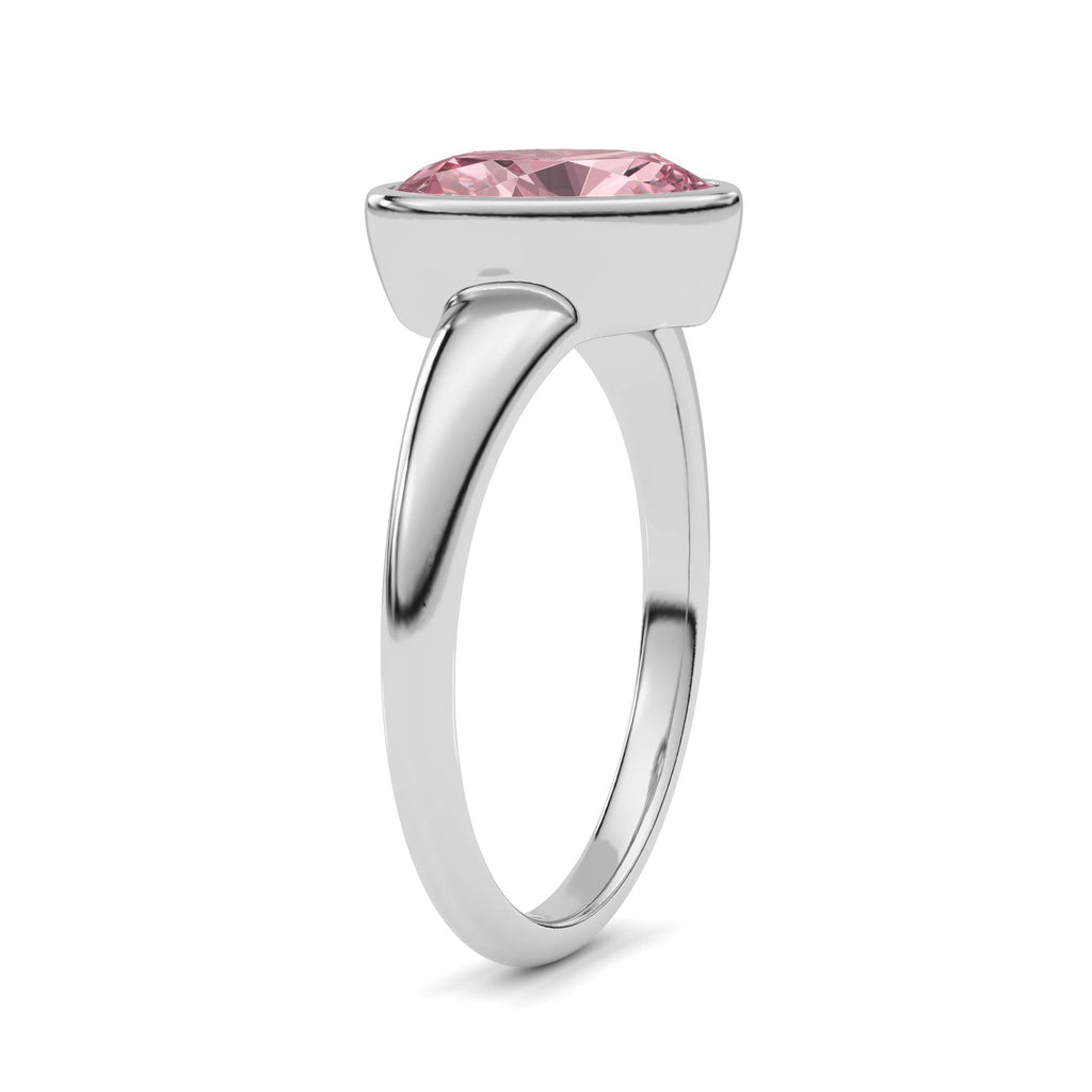 Silver Fancy Pink Oval Cut Diamond Solitaire Engagement Ring with East-West Bezel Setting