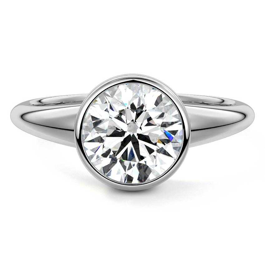 Platinum Round Diamond Solitaire Engagement Ring with East-West Bezel Setting