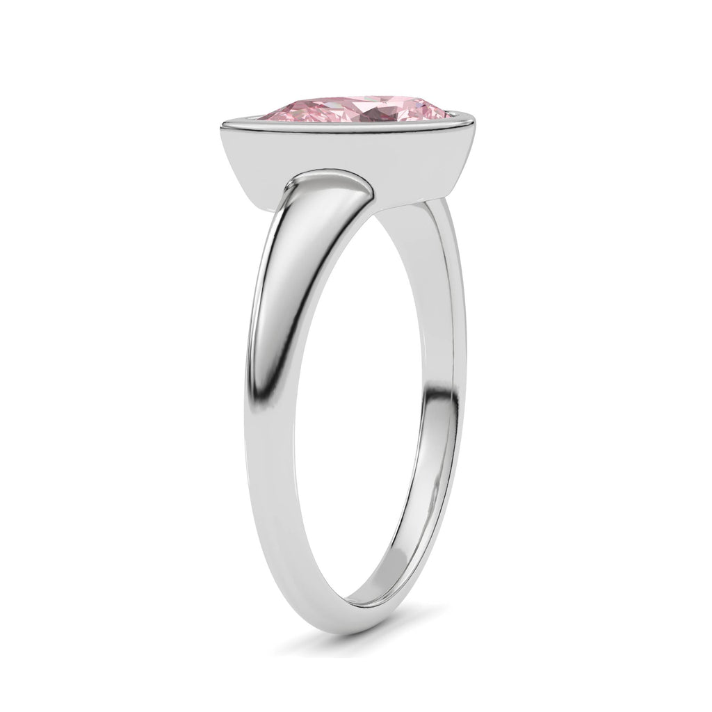Platinum Fancy Pink Pear Cut Diamond Solitaire Engagement Ring with East-West Bezel Setting