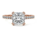Rose gold Princess Diamond Engagement Ring with Double Prongs, Hidden Halo and Pavé Band