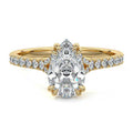 Yellow gold Pear Diamond Engagement Ring with Double Prongs, Hidden Halo and Pavé Band