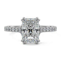 White gold Radiant Diamond Engagement Ring with Double Prongs, Hidden Halo and Pavé Band