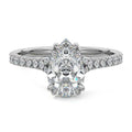 Platinum Pear Diamond Engagement Ring with Double Prongs, Hidden Halo and Pavé Band