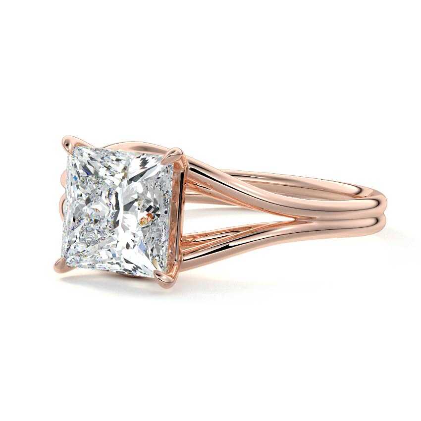Rose gold Princess Diamond Solitaire Engagement Ring with Multi-Row Split Shank