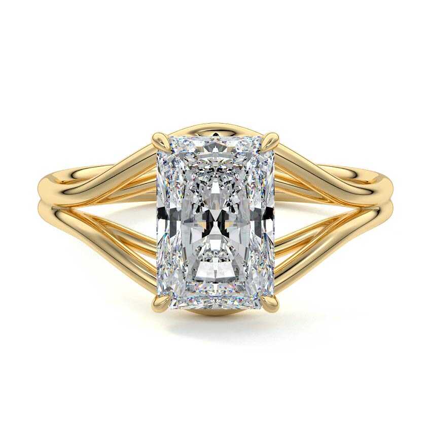 Yellow gold Radiant Diamond Solitaire Engagement Ring with Multi-Row Split Shank