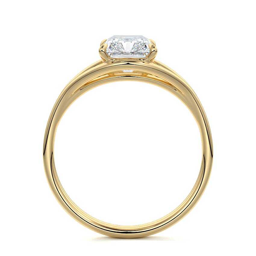 Yellow gold Radiant Diamond Solitaire Engagement Ring with Multi-Row Split Shank