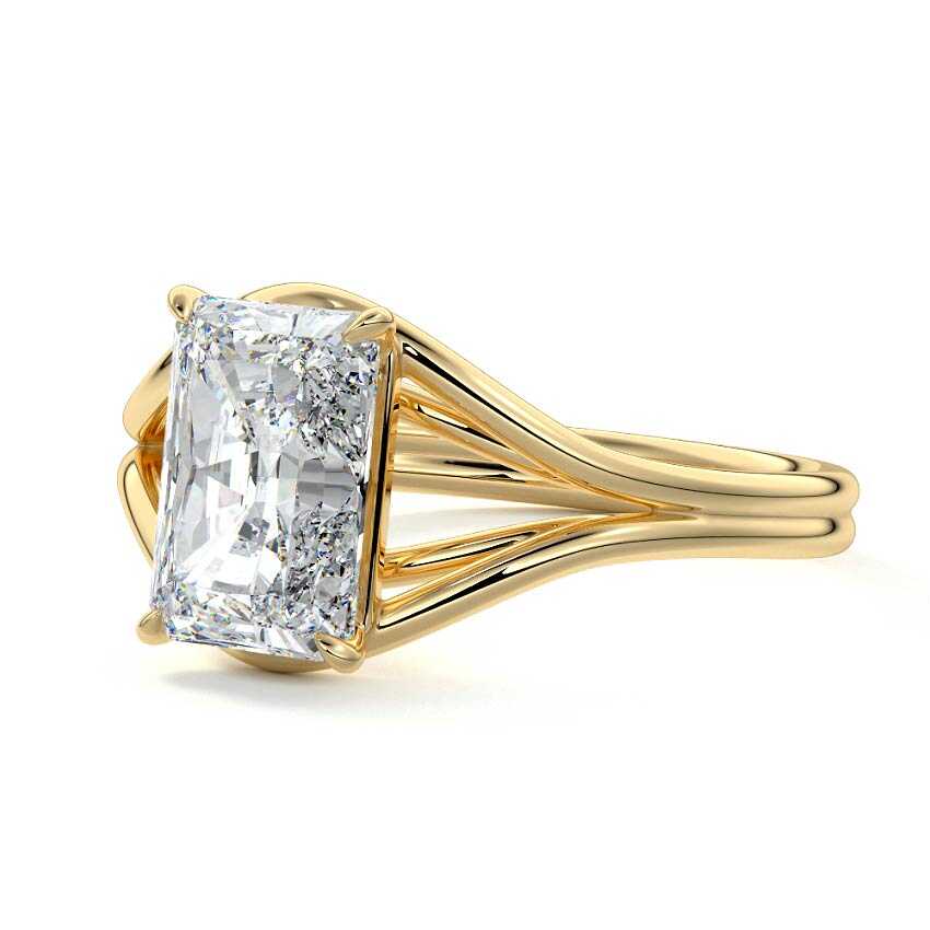 Yellow gold Radiant Diamond Solitaire Engagement Ring with Multi-Row Split Shank