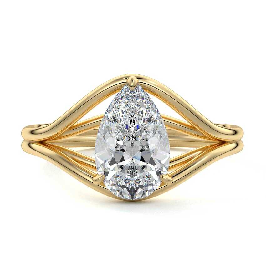 Yellow gold Pear Diamond Solitaire Engagement Ring with Multi-Row Split Shank