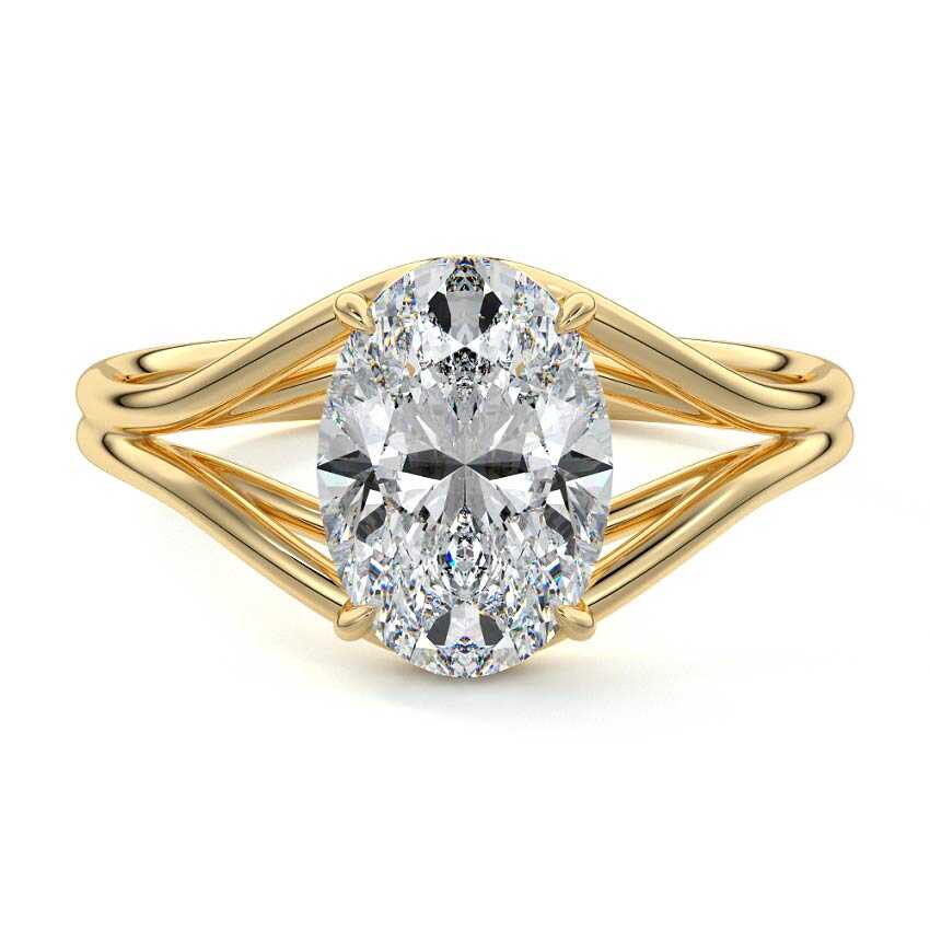 Yellow gold Oval Diamond Solitaire Engagement Ring with Multi-Row Split Shank