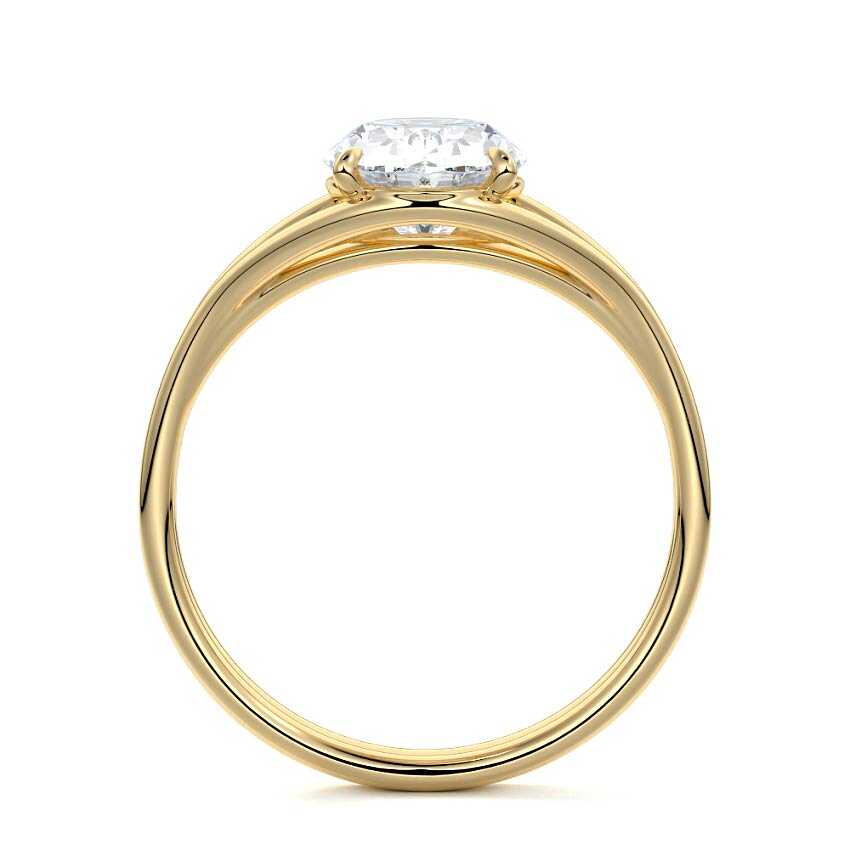 Yellow gold Oval Diamond Solitaire Engagement Ring with Multi-Row Split Shank