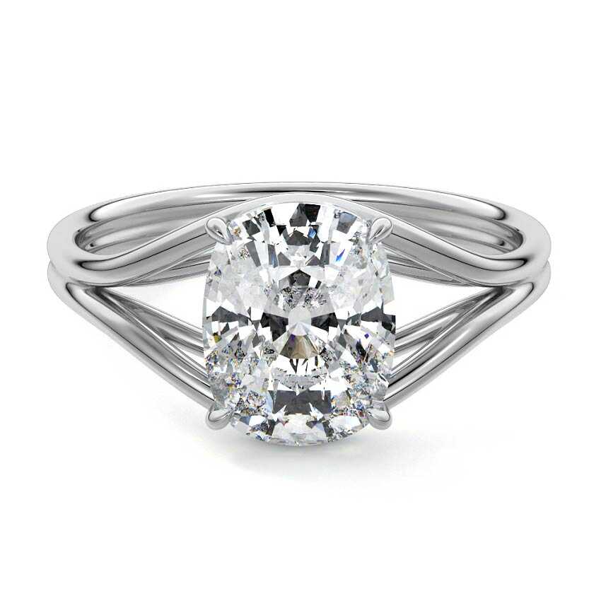 White gold Cushion Diamond Solitaire Engagement Ring with Multi-Row Split Shank