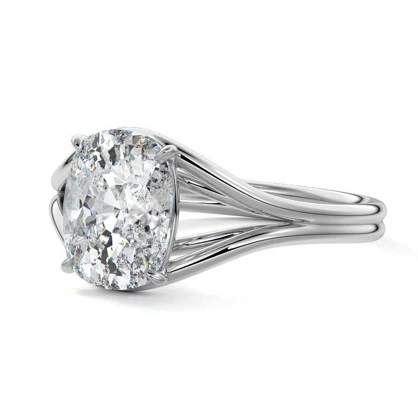 White gold Cushion Diamond Solitaire Engagement Ring with Multi-Row Split Shank