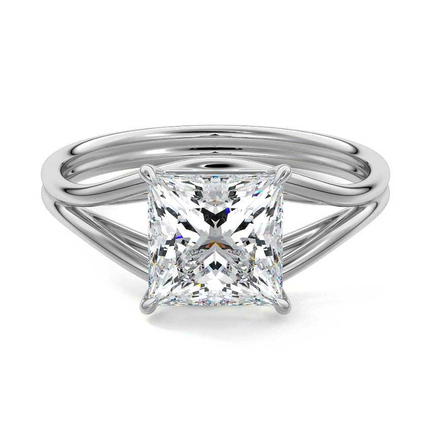 Silver Princess Diamond Solitaire Engagement Ring with Multi-Row Split Shank