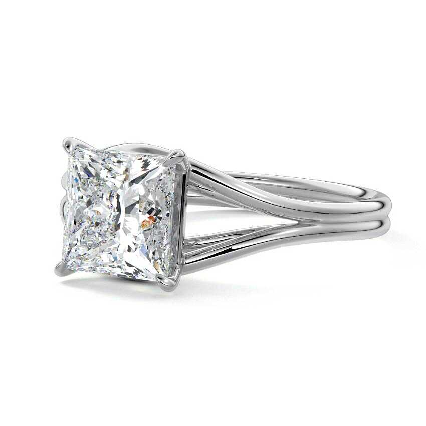 Silver Princess Diamond Solitaire Engagement Ring with Multi-Row Split Shank