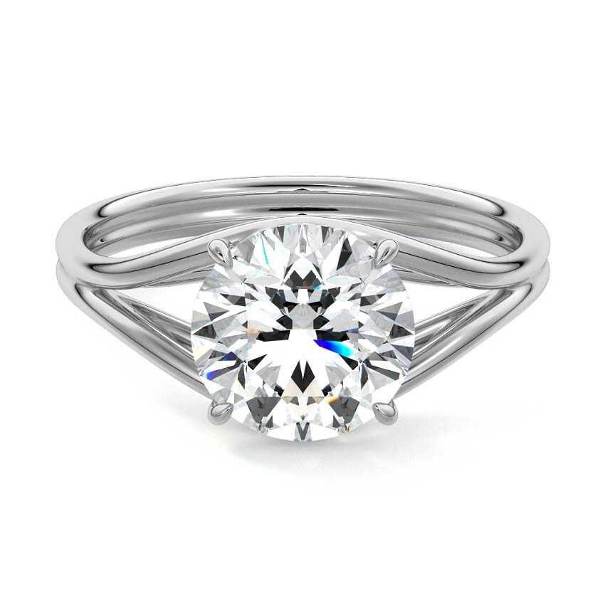 Platinum Round Diamond Solitaire Engagement Ring with Multi-Row Split Shank