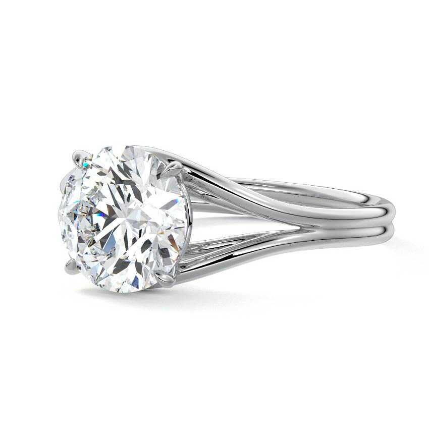Platinum Round Diamond Solitaire Engagement Ring with Multi-Row Split Shank