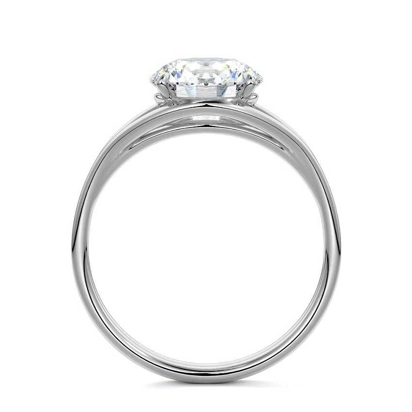 Platinum Round Diamond Solitaire Engagement Ring with Multi-Row Split Shank