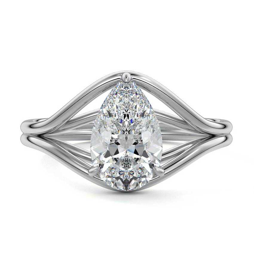 Platinum Pear Diamond Solitaire Engagement Ring with Multi-Row Split Shank