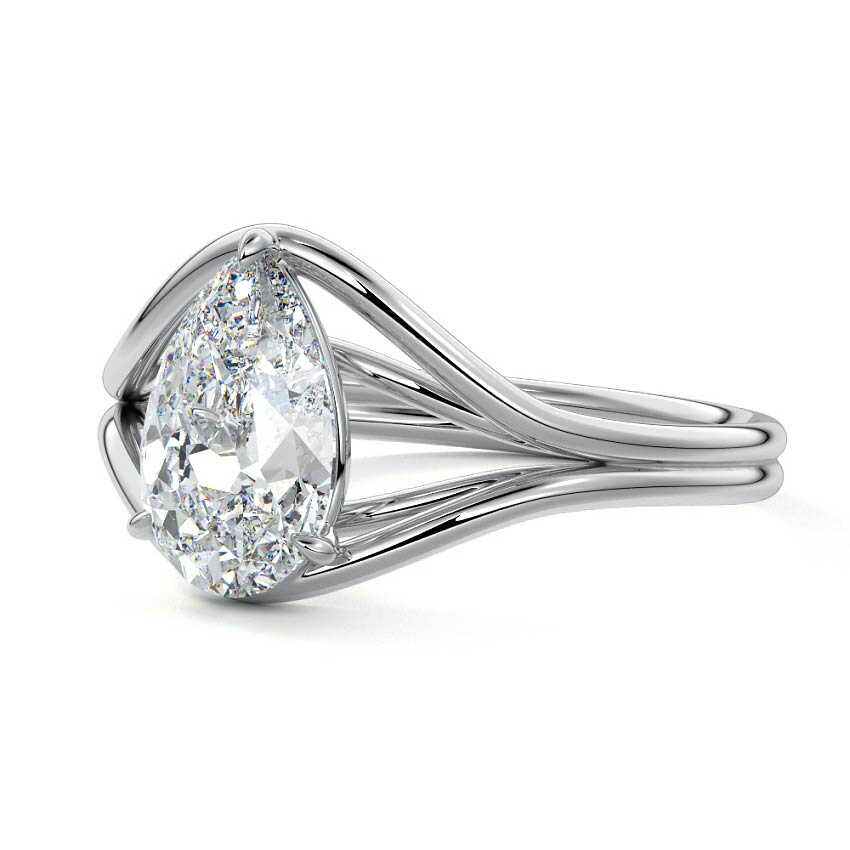 Platinum Pear Diamond Solitaire Engagement Ring with Multi-Row Split Shank