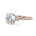 Rose gold Round Diamond Side Stone Engagement Ring with Hidden Halo and Cluster Accents