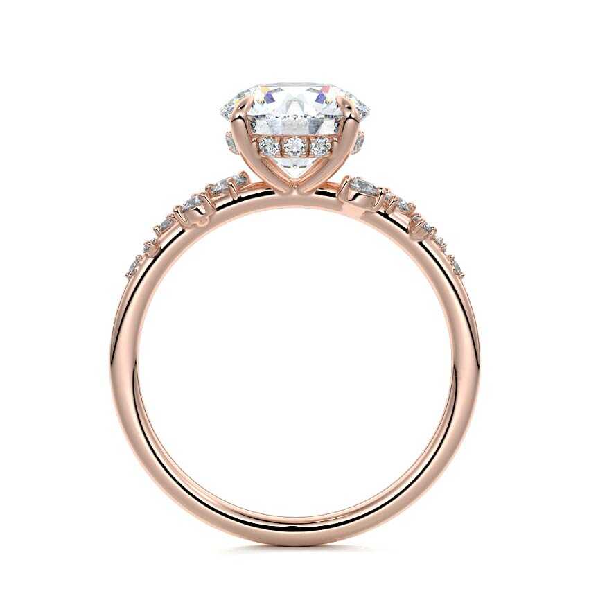 Rose gold Round Diamond Side Stone Engagement Ring with Hidden Halo and Cluster Accents